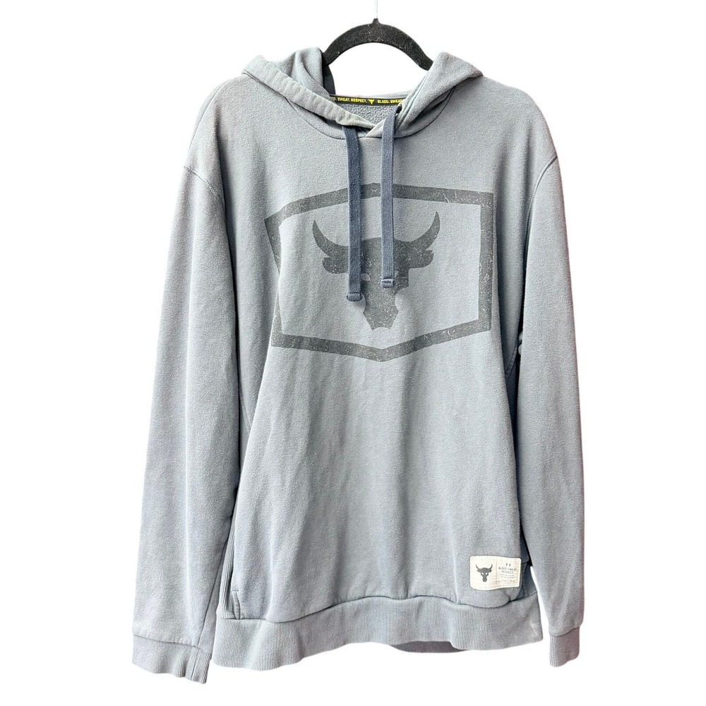 Under Armour Project Rock Hoodie Men XL Gray Brahma Bull Pullover Dwayne Johnson